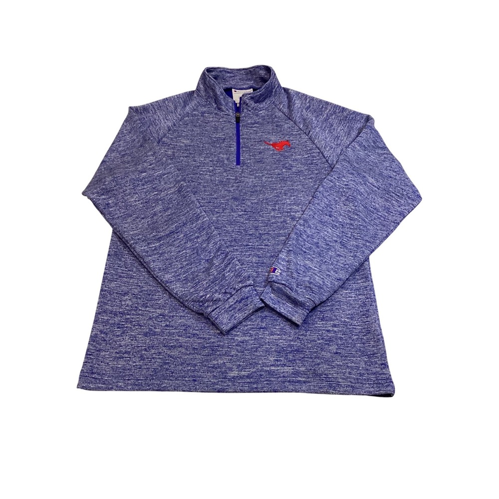 Champion Mens Blue Space Dye Quarter Zip Mustangs Mascot Pullover Size M